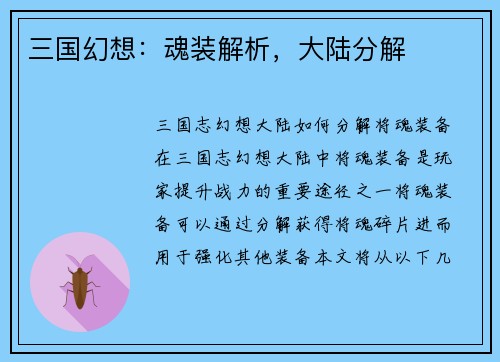 三国幻想：魂装解析，大陆分解